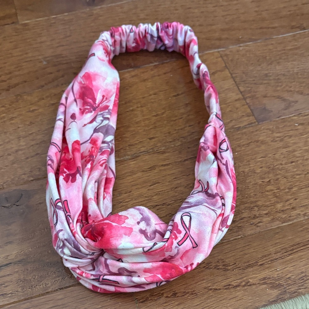 Floral Pink with breast cancer pink ribbons Headband